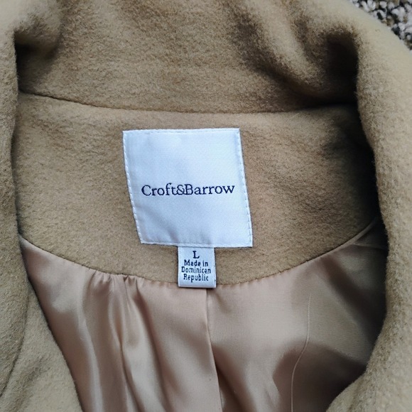 Croft & Barrow Women's Tan Pea Coat Jacket Double Breasted Classic wool blend - Picture 4 of 7